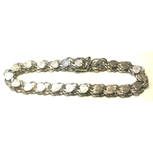 Vintage Sterling Silver Heart Link Bracelet by Airflex 1950s Jewelry 7.5" 13g - Picture 2 of 10